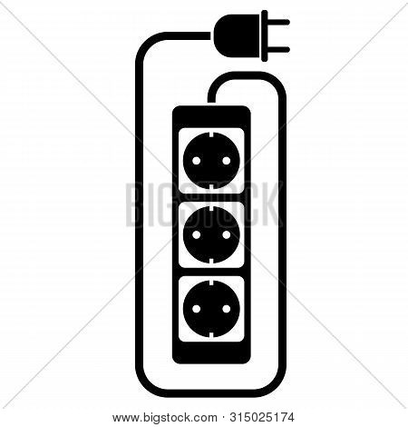 Simple Flat Black And White Electric Extension Cord Or Extension Cable Icon With Power Strip Vector 