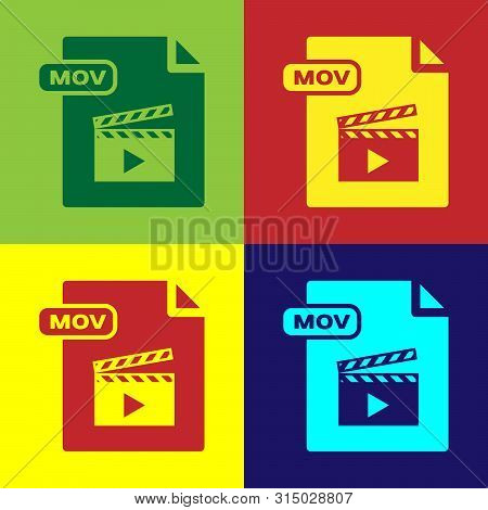 Color Mov File Document. Download Mov Button Icon Isolated On Color Background. Mov File Symbol. Aud