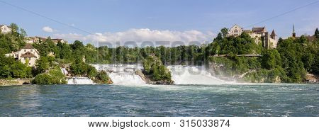 Rhine Falls, Neuhausen, Switzerland. Rhine Falls Is The Largest Plain Waterfalls In Europe