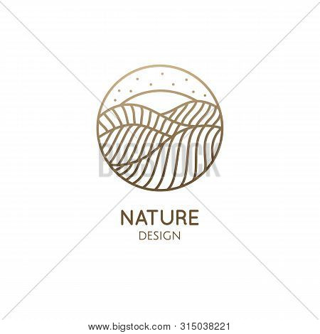 Desert Logo Template. Vector Round Icon Of Water Or Desert Landscape With Barkhans, Sun. Abstract Or