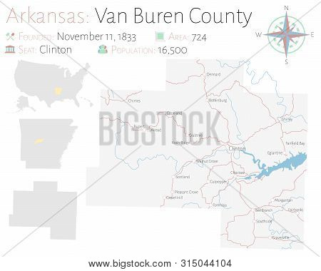 Large And Detailed Map Of Van Buren County In Arkansas, Usa.