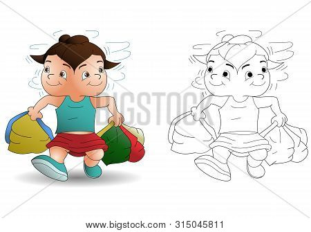 Illustration Of A Girl Shopping On Traveling Journey On Isolated White Background