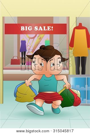 Illustration Of A Girl Shopping On Traveling Journey On Shopping Mall