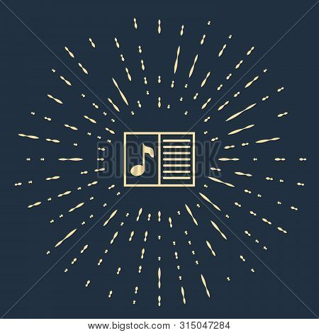 Beige Music Book With Note Icon Isolated On Dark Blue Background. Music Sheet With Note Stave. Noteb