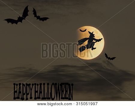 Halloween Card With Full Moon And Bats