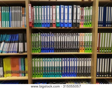 Dubai Uae - July 2019: Colorful Display Of Binders And Organizers In A Store. File Folders Displayed