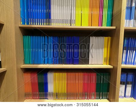 Dubai Uae - July 2019: Colorful Display Of Binders And Organizers In A Store. File Folders Displayed