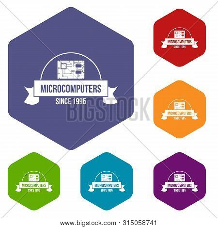Microcomputers Icons Colorful Hexahedron Set Collection Isolated On White
