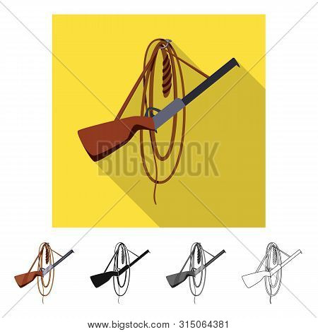 Vector Design Of Rifle And Whip Sign. Set Of Rifle And Weapon Vector Icon For Stock.