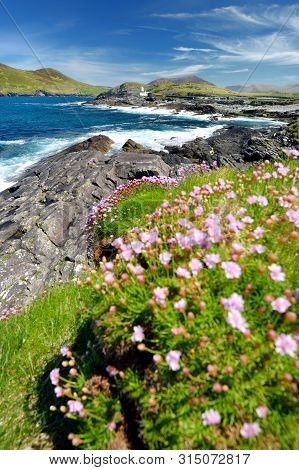 Beautiful View Of Valentia Island Lighthouse At Cromwell Point. Locations Worth Visiting On The Wild