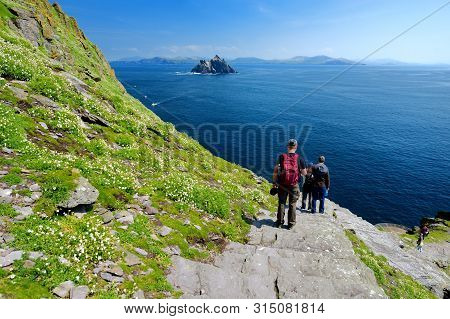 Skellig Michael Or Great Skellig, Home To The Ruined Remains Of A Christian Monastery. Inhabited By