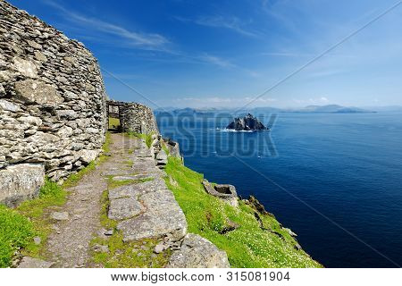 Skellig Michael Or Great Skellig, Home To The Ruined Remains Of A Christian Monastery. Inhabited By