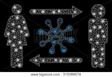 Glowing Mesh People Exchange Bacteria With Glitter Effect. Abstract Illuminated Model Of People Exch