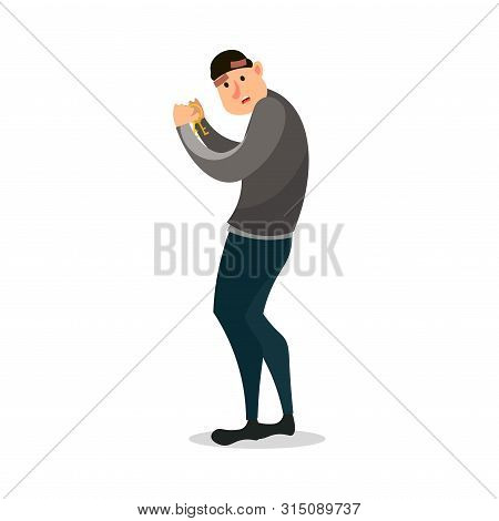 Scared Modern Burglar With Keys Unlock Tool Try To Open Door