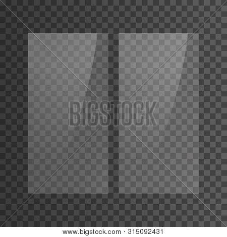 Realistic Effect Of Reflection On A Plastic Window. Double-glazed Window Advertising. Glass Plate Se