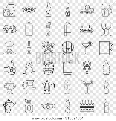 Alcoholic Drink Icons Set. Outline Style Of 36 Alcoholic Drink Icons For Web For Any Design