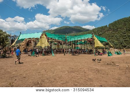 Riomalo De Abajo, Extremadura, Spain - July 15, 2018: View Of The Main Stage Of The Psytrance Lost T