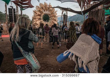 Riomalo De Abajo, Extremadura, Spain - July 15, 2018: People Dancing Early In The Morning In The Mai