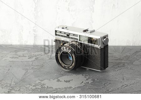 Moscow, Russia, August 02, 2019. The Old Soviet Rangefinder Automatic Film Camera Sokol Automat, Rel
