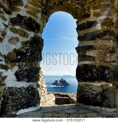 Skellig Michael Or Great Skellig, Home To The Ruined Remains Of A Christian Monastery. Inhabited By 