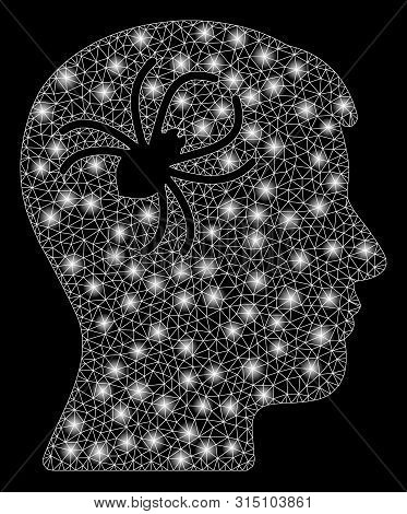 Glossy Mesh Mental Parasite Spider With Lightspot Effect. Abstract Illuminated Model Of Mental Paras