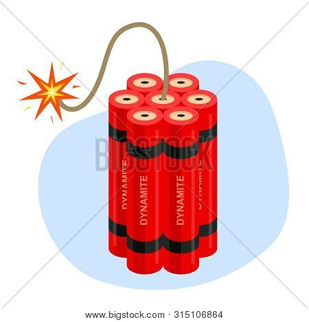 Dynamite With A Burning Wick. Imploding Works. Flat Illustration