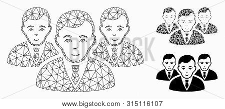 Mesh Manager Group Model With Triangle Mosaic Icon. Wire Frame Triangular Mesh Of Manager Group. Vec