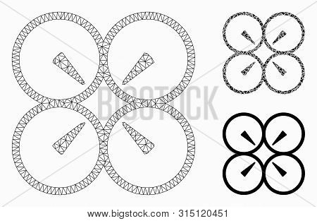 Mesh Nanocopter Model With Triangle Mosaic Icon. Wire Frame Polygonal Mesh Of Nanocopter. Vector Com