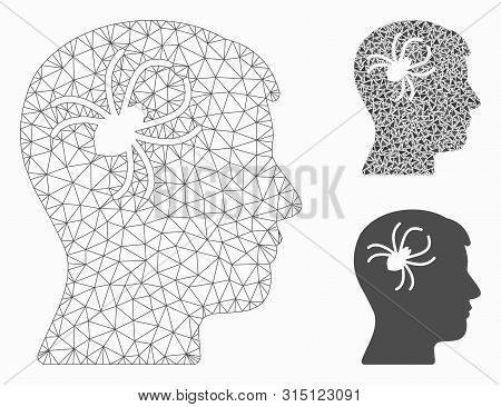 Mesh Mental Parasite Spider Model With Triangle Mosaic Icon. Wire Frame Polygonal Network Of Mental 