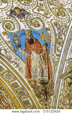 Oaxaca, Mexico - January 5, 2019 Saint Pio Famous Italian Ornate Ceiling Santo Domingo De Guzman Bac