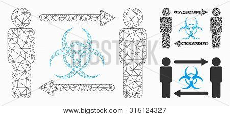 Mesh Persons Infection Exchange Model With Triangle Mosaic Icon. Wire Frame Polygonal Mesh Of Person