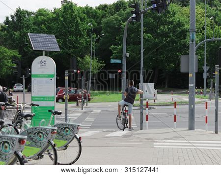 Poland, Belostok - July 13, 2019. Bicycles Are At The Station. Urban Ecological Transport For Hire. 