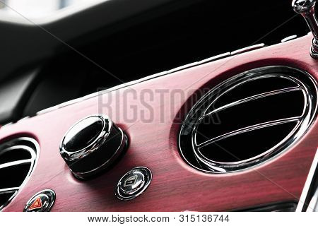 Ac Ventilation Deck In Luxury Modern Car Interior. Modern Car White Leather Interior. With Stitching