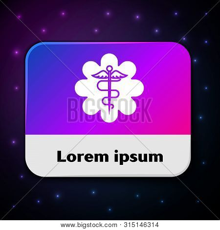 White Emergency Star - Medical Symbol Caduceus Snake With Stick Icon Isolated On Black Background. S