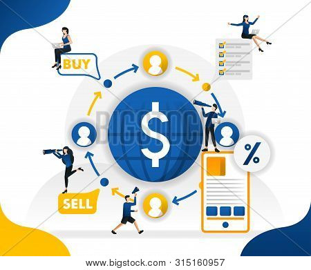Money Circulation And Trade In The World. Transfer And Send Currencies From Anywhere, Concept Vector