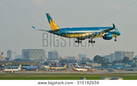 Airplane Landing At Saigon Airport, Vietnam