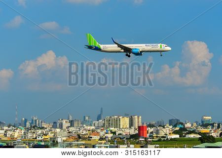 Airplane Landing At Saigon Airport, Vietnam