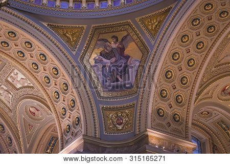 Budapest, Hungary - August 20, 2017: Elements Of Architecture And Interior In The Basilica Of St. St