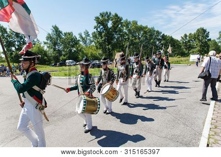 Novokuznetsk. Russia. 07.07.2019, The People In Uniform Sample Of 1812. Swords And Drums Of 1812. Ed