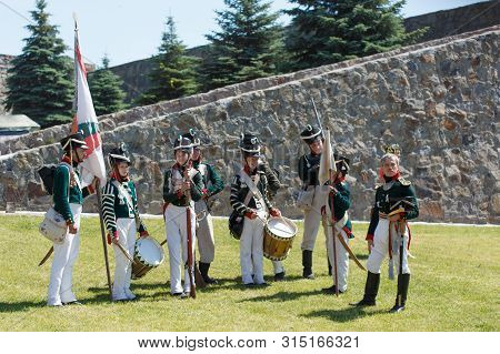 Novokuznetsk. Russia. 07.07.2019, The People In Uniform Sample Of 1812. Swords And Drums Of 1812. Ed