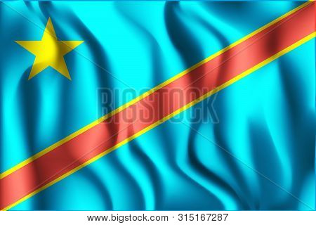 Flag Of Democratic Republic Of The Congo. Rectangular Icon. Waving Effect. Vector Illustration
