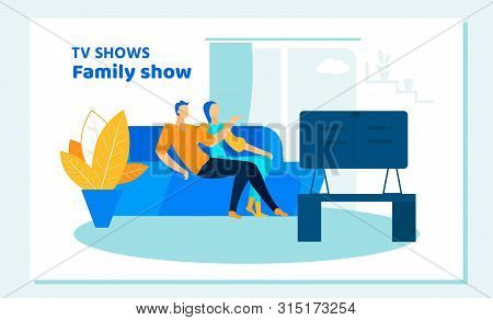 Young Loving Couple Watching Tv Show At Home. Man And Woman Characters Sitting On Couch Together In 