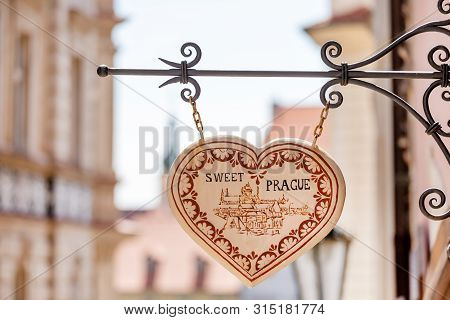 Prague, Czech Republic - May 8, 2019: Shop Sign In A Heart Shape In Prague, Szech Republic