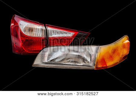 Car Tail Lights Separate From White Background.