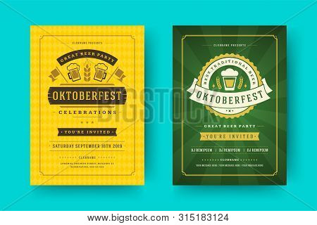 Oktoberfest Flyers Or Posters Retro Typography Templates Willkommen Zum Beer Festival Celebration Ve