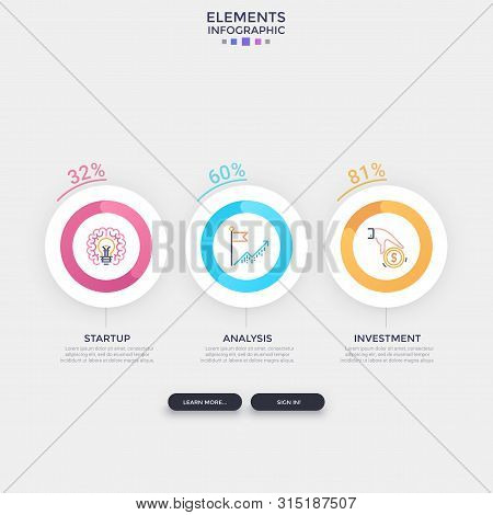 Three Separate Round Elements With Linear Pictograms Inside And Percentage Indication Placed Into Ho