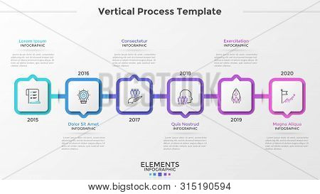 Horizontal Timeline With 6 Square Paper White Elements, Thin Line Icons And Year Indication. Visuali