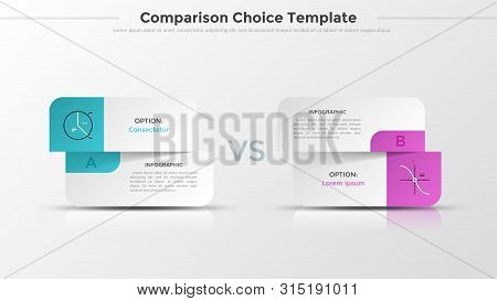 Two Split Paper White Cards With Linear Symbols And Place For Text Or Description. Concept Of Compar