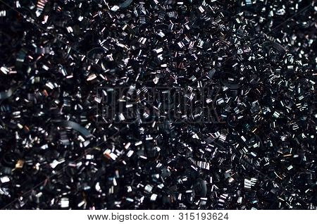 Steel Scrap Materials Recycling. Aluminum Chip Waste After Machining Metal Parts On A Cnc Lathe. Clo