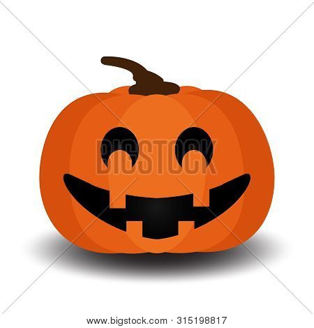 Vector Illustration Of Halloween Pumpkin On White Background. Scary Jack-o-lantern Facial Expression